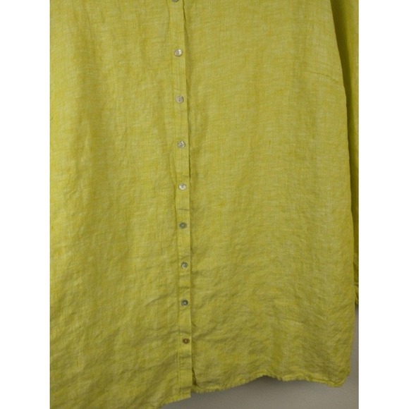 Tahari 100% Linen Button-Front Tunic Top Roll Sleeves Green Yellow Size 1X - Picture 4 of 7